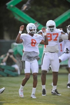 University of Miami Hurricanes players DeMarcus Van Dyke at Greentree practice fields training for the upcoming 2010 season. The practice was open for...