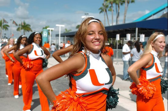 University of Miami Hurricane cheerleaders pose for a photo in a game against the Deamon Deacons of Wake Forest at Dolphin Stadium on October 25,...