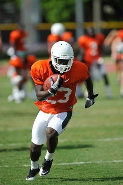 University of Miami Hurricanes Eduardo Clements #23 at Greentree practice fields training for the upcoming 2010 season. The practice was open for...