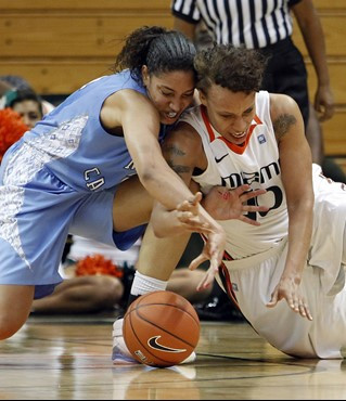 Shawnice Wilson and North Carolina's Krista Gross. (AP Photo/Alan Diaz)