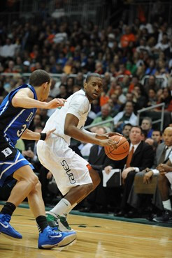 University of Miami Hurricanes guard, Garrius Adams #25, plays host to the Duke Blue Devils at the BankUnited Center on February 13, 2011. Photo by...
