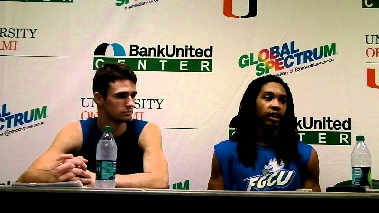 FGCU players Eddie Murray and Sherwood Brown address the media after Miami game.