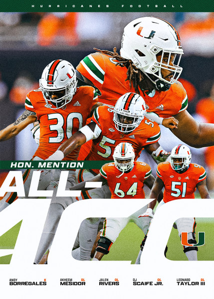 Ten Hurricanes Earn All Acc Football Recognition University Of Miami