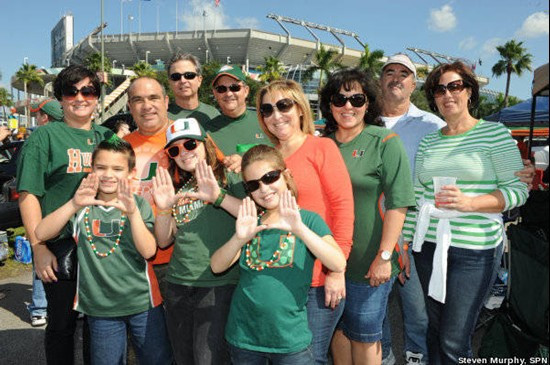 University of Miami Hurricane Fans tailgate at SunLife Stadium before a game against the Duke Blue Devils at Sun Life Stadium on November 5, 2011. ...