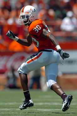 University of Miami defensive back DeMarcus Van Dyke #30 drops into coverage in a game against Marshall University at the Orange Bowl on September 1,...