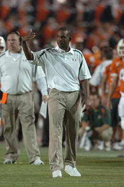 University of Miami Hurricanes head coach Randy Shannon in a game against the Texas A&M Aggies at the Orange Bowl on September 20, 2007. The...