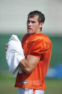 University of Miami Hurricanes quarterback Spencer Whipple #16 at Greentree Practice Field on August 13 in afternoon drills to prepare for the...