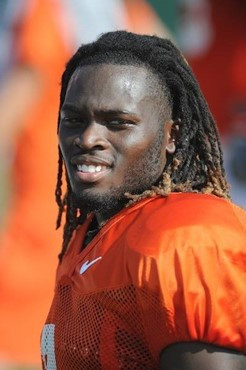 University of Miami Hurricanes running back Graig Cooper #2 practices at Greentree Practice Field on August 13 in afternoon drills to prepare for the...