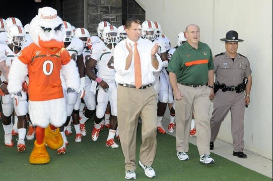 Al Golden leads the team out - 2011 Miami Hurricanes Football @ Virginia Tech