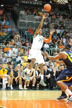 University of Miami Hurricanes guard, Garrius Adams #25, plays host to 2010 NCAA Final Four participant West Virginia at the BankUnited Center on...