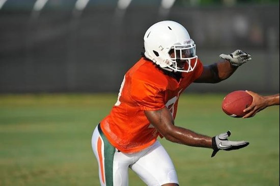 University of Miami Hurricanes players Jared Campell #37 at Greentree practice fields training for the upcoming 2010 season. The practice was open for...