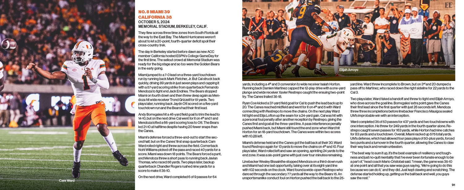 100 Years 100 Games The Greatest Football Games In Miami Hurricanes