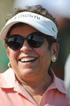 University of Miami president Donna Shalala watches the Hurricanes during drills at Greentree Practice Field on August 13 as they prepare for the...