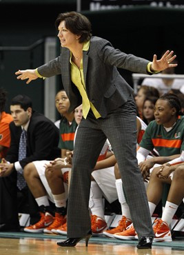 Miami head coach Katie Meier reacts during the second half. Miami defeated Wake Forest 64-39. (AP Photo/Lynne Sladky)