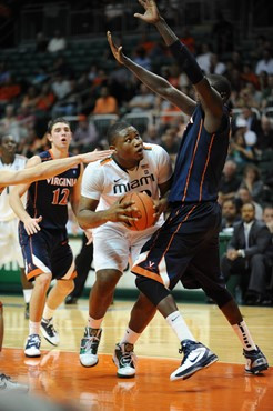 University of Miami Hurricanes center, Reggie Johnson #42 and the Canes play host to the Virginia Cavaliers at the BankUnited Center on February 5,...
