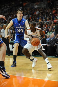 University of Miami Hurricanes guard, Malcolm Grant #3, plays host to the Duke Blue Devils at the BankUnited Center on February 13, 2011.  Photo by...