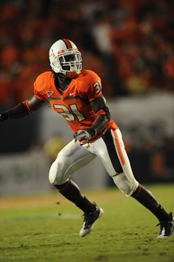 University of Miami Hurricanes linebacker Sean Spence #31 plays in a game against the Georgia Tech Yellow Jackets at Land Shark Stadium on September...