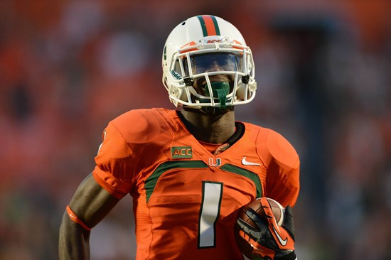 University of Miami Hurricanes defensive back Artie Bums #1 plays in a game against the Savannah State Tigers at Sun Life Stadium on September 21,...