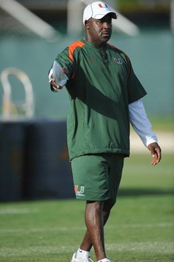 University of Miami Hurricanes assistant coach at Cobb Stadium training for the upcoming 2010 season. The practice was open for Season ticket holders...