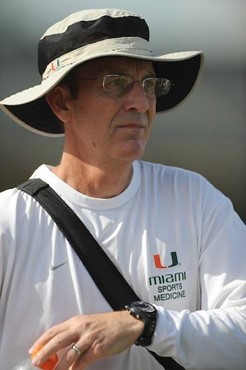 University of Miami Hurricanes Sport Trainer on the sidelines at Greentree practice fields training for the upcoming 2010 season. The practice was...