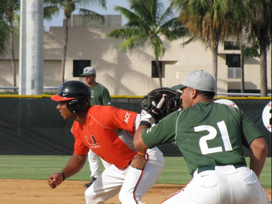 Zeke DeVoss (L) and Rony Rodriguez (R) at the Orange-Green World Series on Monday.