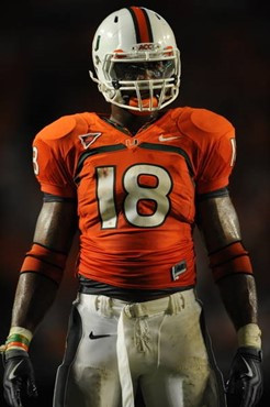 University of Miami Hurricanes tight end Dedrick Epps #18 plays in a game against the Georgia Tech Yellow Jackets at Land Shark Stadium on September...