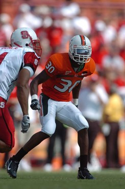 University of Miami defensive back DeMarcus Van Dyke #30 drops into coverage in a game against the North Carolina State Wolfpack at the Orange Bowl on...