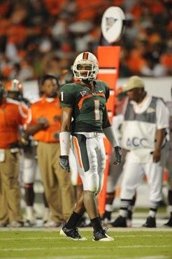 University of Miami Hurricanes defensive back Brandon Harris #1 plays in a game against the Florida A&M Rattlers at Land Shark Stadium on October 10,...