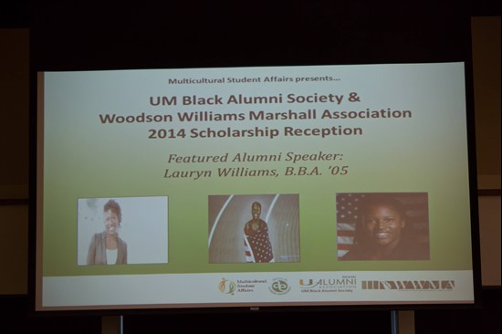 Lauryn Williams speaks at UM Black Alumni Society & Woodson Williams Marshall Association 2014 Scholarship Reception