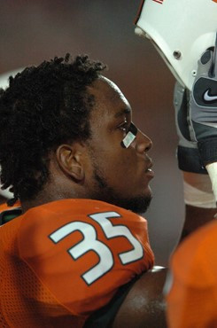 University of Miami Hurricanes safety Lovon Ponder #35 had 1 solo tackle, 1 assist and 1 interception against the Florida International University...
