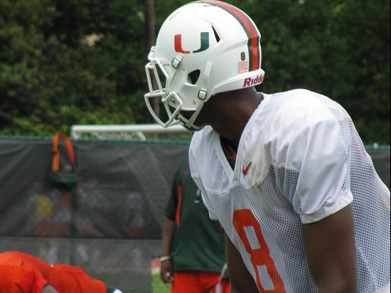 Wide receiver Tommy Streeter awaits the snap during an offensive drill.