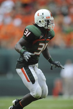 University of Miami Hurricanes linebacker Sean Spence #31 plays in a game against the Deamon Deacons of Wake Forest at Dolphin Stadium on October 25,...