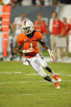 University of Miami Hurricanes wide receiver Allen Hums #1 plays in a game against the Ohio State Buckeyes at Sun Life Stadium on September 17, 2011....
