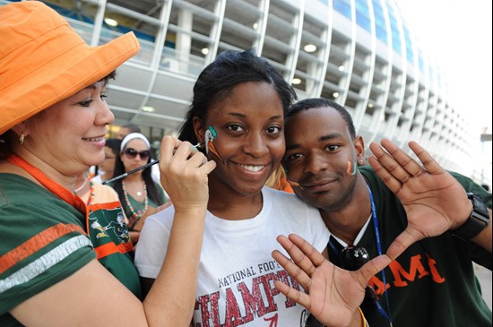 University of Miami Hurricane fans enjoy tailgating before a game against the North Carolina Tar Heels at Sun Life Stadium on October 23, 2010.  Photo...