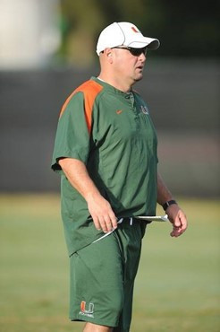 University of Miami Hurricanes assistant coach at Greentree practice fields training for the upcoming 2010 season. The practice was open for Season...