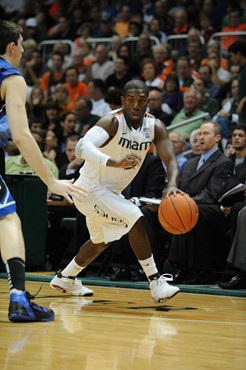 University of Miami Hurricanes guard, Malcolm Grant #3, plays host to the Duke Blue Devils at the BankUnited Center on February 13, 2011. Photo by...