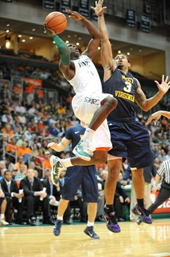 University of Miami Hurricanes guard,, Durand Scott, #1, plays host to 2010 NCAA Final Four participant West Virginia at the BankUnited Center on...