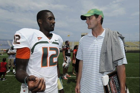 Jacory Harris and Ken Dorsey at the 2011 Miami Hurricanes Spring Football Game @ Lockhart Stadium