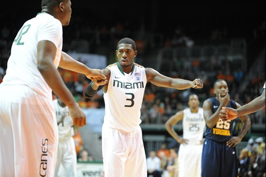 University of Miami Hurricanes guard, Malcolm Grant #3, plays host to 2010 NCAA Final Four participant West Virginia at the BankUnited Center on...