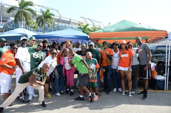 University of Miami Hurricane Fans tailgate at Sun Life Stadium before a game against the North Carolina Tar Heels at Sun Life Stadium on November 1,...