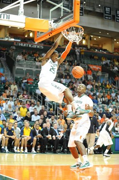 University of Miami Hurricanes guard, Garrius Adams #25, plays host to 2010 NCAA Final Four participant West Virginia at the BankUnited Center on...