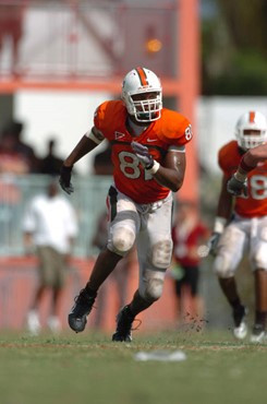 University of Miami defensive end Calais Campbell #81 plays in a game against the North Carolina State Wolfpack at the Orange Bowl on November 3,...