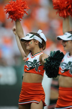 University of Miami Hurricane cheerleaders lead the fans to cheer for the Canes in a game against the Deamon Deacons of Wake Forest at Dolphin Stadium...
