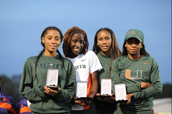 Taneisha Cordell, Shannon Wright, Jokira Jiles and Alaine Tate at 2013 ACC Outdoor Championships