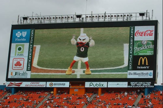 Dolphin Stadium has the two largest high definition monitors for viewing highlights of the game. Photo by Steven Murphy, SPN