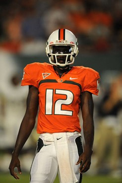 University of Miami Hurricanes quarterback Jacory Harris #12 in his debut completed 16 passes on 26 attempts for 190 yards against Charleston Southern...