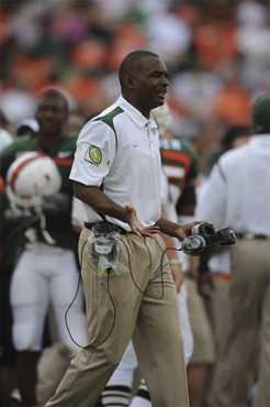 Miami Hurricanes head coach Randy Shannon on the sidelines in a game against the Deamon Deacons of Wake Forest at Dolphin Stadium on October 25, 2008....