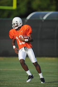 University of Miami Hurricanes Darion Hall #19 at Greentree practice fields training for the upcoming 2010 season. The practice was open for Season...