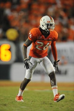 University of Miami Hurricanes defensive back Ray Ray Armstrong #26 plays in a game against the Florida A&amp;M Rattlers at Sun Life Stadium on...