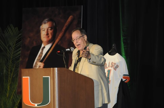 Longtime South Florida sports broadcaster and ESPN commentator Hank Goldberg shares his remarks on Coach Fraser during Saturday's 